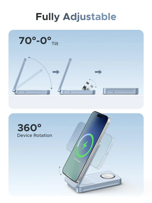 Ugreen 25W MagFlow 3-in-1 Magnetic Wireless Charger Foldable and Portable, iPhone 12 and Later, AirPods2 and Later, Apple Watch(65901)