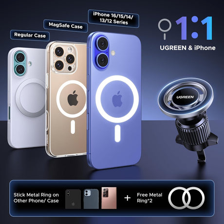 UGREEN Car Phone Mount MagSafe Air Vent Magnetic Phone Holder iPhone 16 15 14 13 12 Pro Max Strongest Magnet Grey (65764) Ugreen