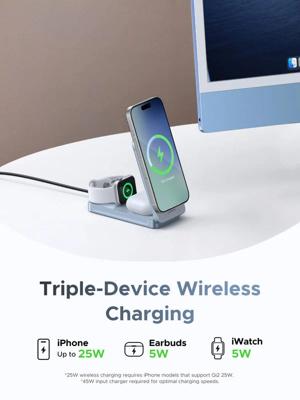 Ugreen 25W MagFlow 3-in-1 Magnetic Wireless Charger Foldable and Portable, iPhone 12 and Later, AirPods2 and Later, Apple Watch(65901)