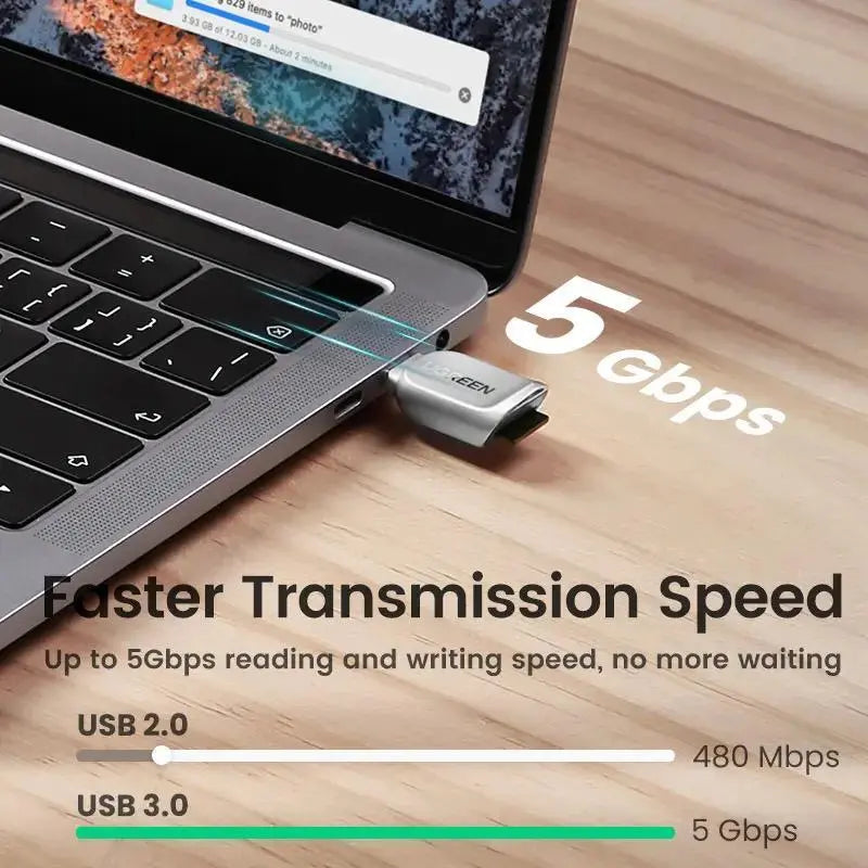 UGREEN USB-C Micro SD Card Reader OTG TF Adapter Zinc Alloy Android iPadOS Windows MacOS Linux Silver (15513) Ugreen