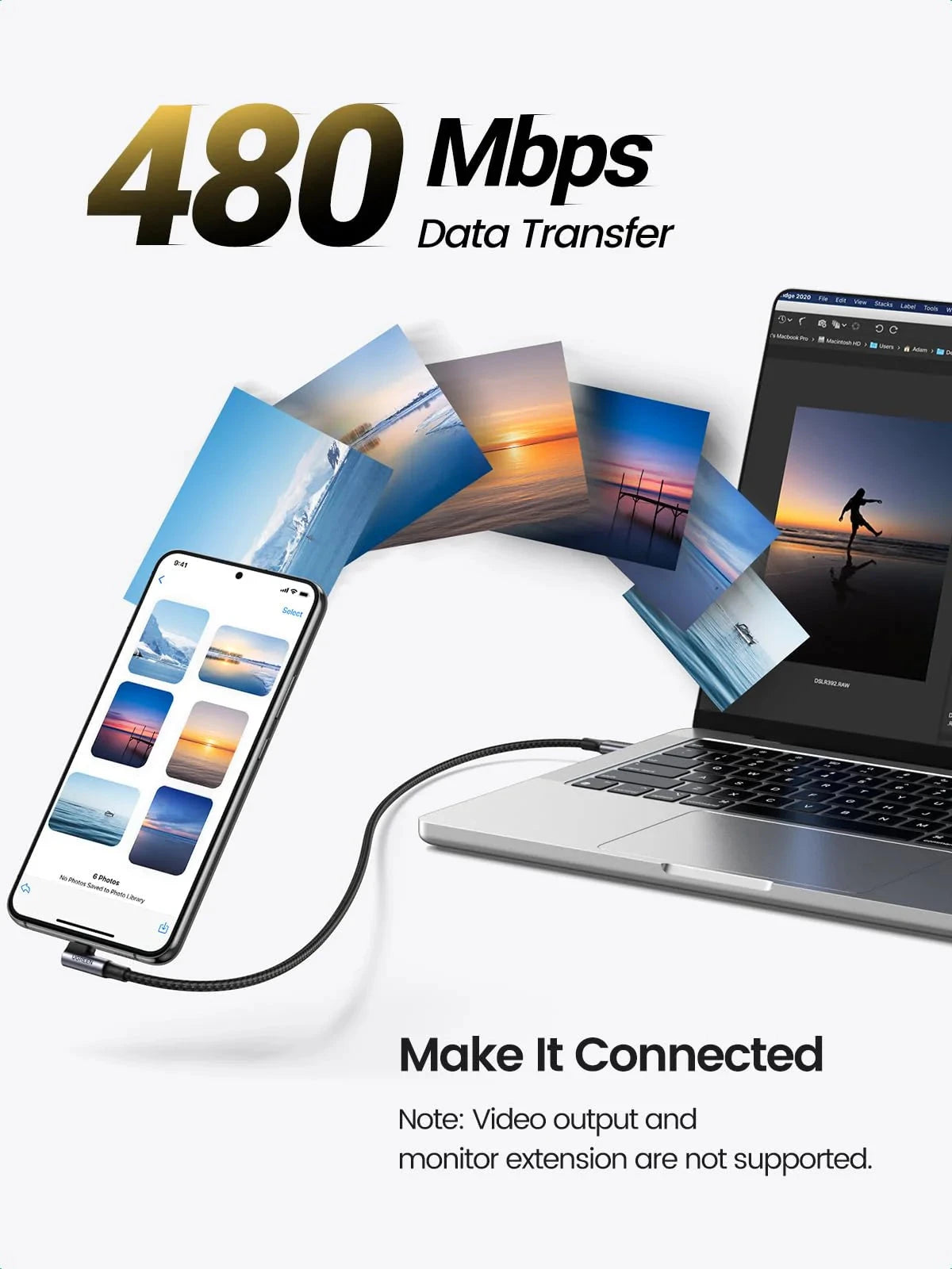 UGREEN 1M USB-C to USB-C Angled Cable 100W Fast Charging 5A PD Nylon Braided MacBook Pro iPad Pro Galaxy S21 70643 Ugreen