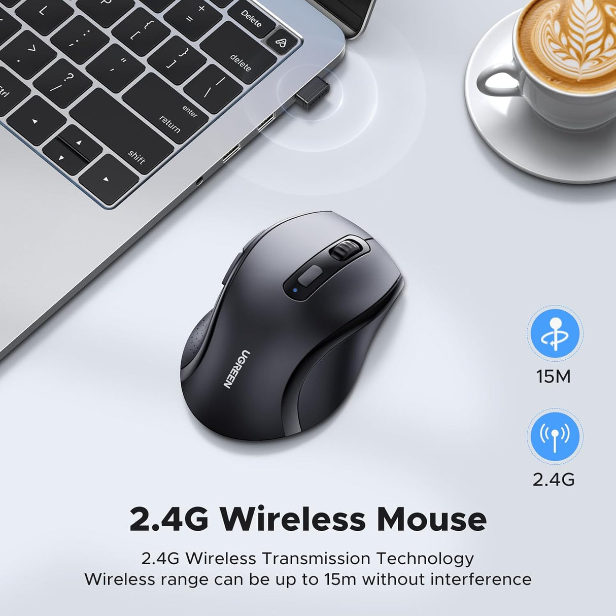 UGREEN 2.4G Wireless Mouse 1600 DPI 6 Button Nano Receiver 3 Adjustable DPI PC Laptop iMac MacBook Microsoft Pro (45012) Ugreen