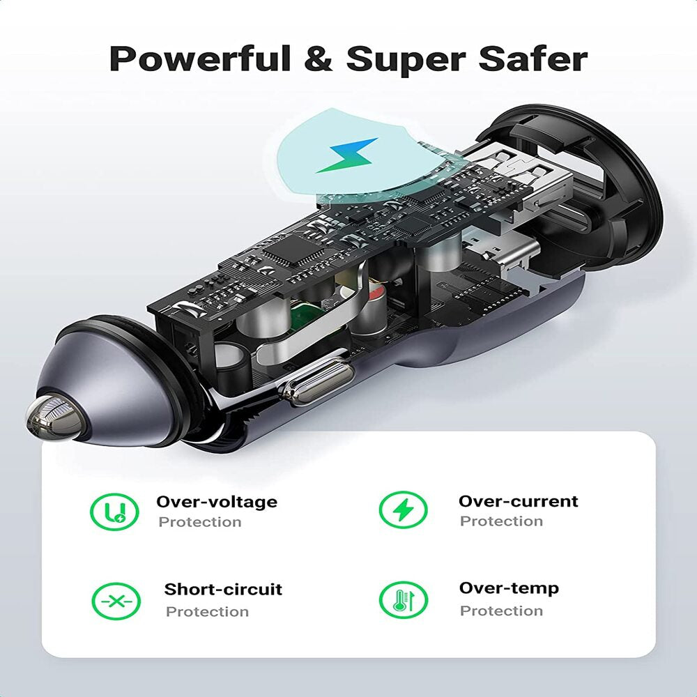 UGREEN 52.5W USB C Car Charger PD 30W QC 18W Fast Car Charging iPhone 14 13 12 iPad Galaxy S23 S22 S21 Pixel 7 6 (60980)