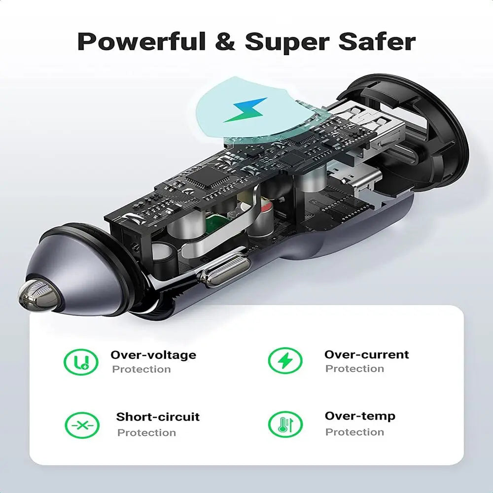 UGREEN 52.5W USB C Car Charger PD 30W QC 18W Fast Car Charging iPhone 14 13 12 iPad Galaxy S23 S22 S21 Pixel 7 6 (60980) Ugreen