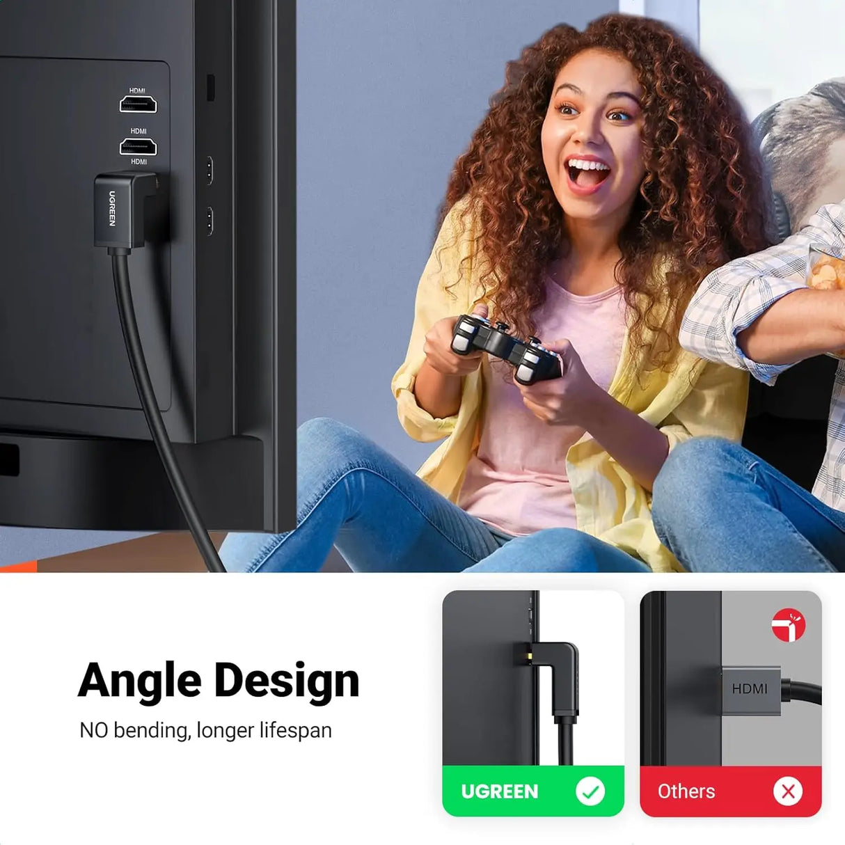 UGREEN HDMI Cable 2M High Speed Ethernet 90 Degree Right Angle Male to Male 4K 60Hz UHD HDR TV Monitor PS5 Xbox (10173) Ugreen