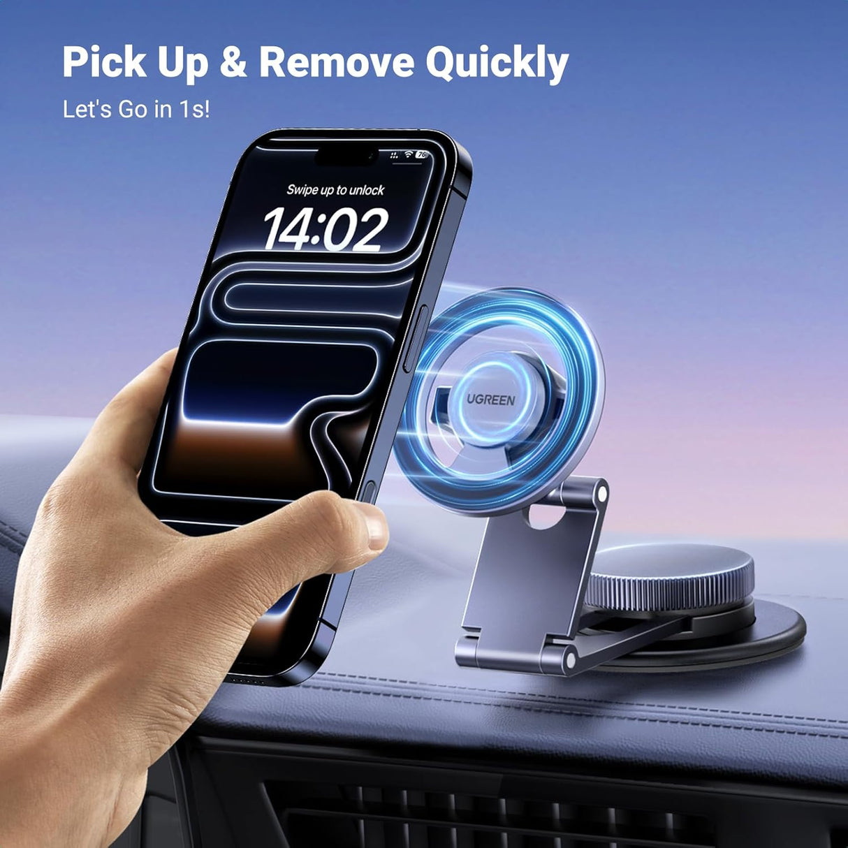 UGREEN for MagSafe Car Mount 360° Rotation, 2025 Upgraded Flexible Arm, Magnetic Phone Holder for Dashboard, Windscreen, Compatible with iPhone 16 Pro Max, and MagSafe Case(45577)
