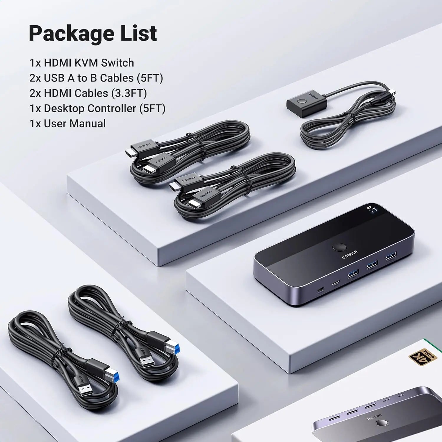 UGREEN USB 3.0 KVM Switch HDMI 2-in-1 4K 60Hz 3 USB-A 1 USB-C Ports Keyboard Mouse Monitor Share 2 Computers 15707