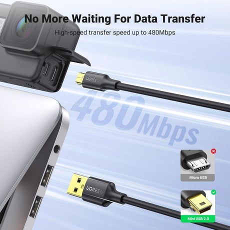 UGREEN 0.25M USB 2.0 A Male to Mini B 5-Pin Cable, Fast Data Transfer & Charging Cord Compatible with Cameras, MP3 Players, GPS, External Hard Drives – Black (10353) Ugreen