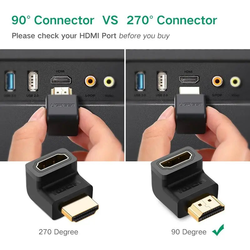 UGREEN HDMI 2.0 Male to Female Adapter Down Right Angle 90 Degree Gold Plated 4K 60Hz HDMI Extension Connector (20109) Ugreen