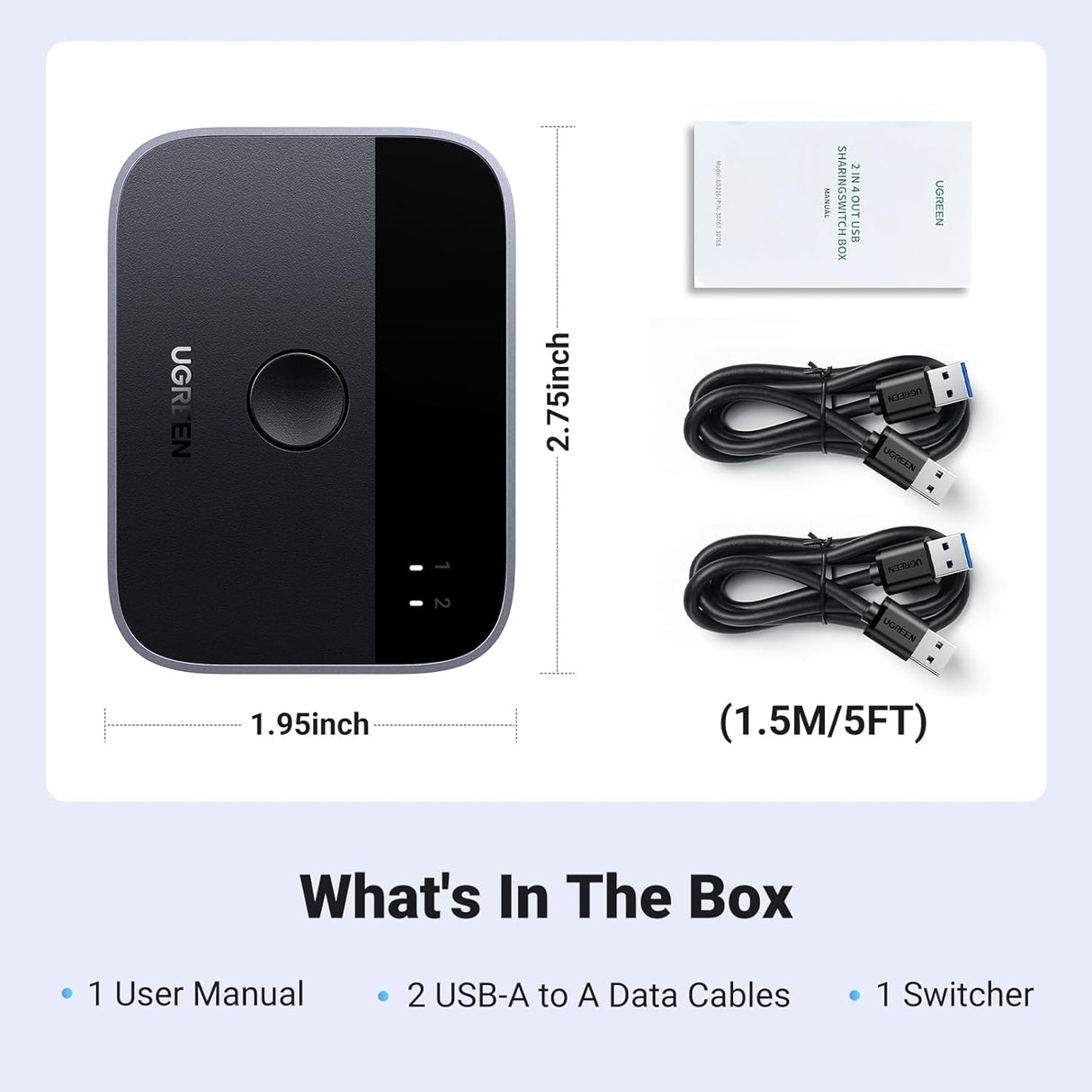 UGREEN USB Switch 2PC USB 3.0 2 in 2 Out Switch 2 USB A to A Cable Keyboard Mouse Printer Hard Drive USB Camera (35313) Ugreen