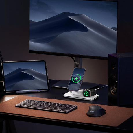 UGREEN 3-in-1 MagSafe Wireless Charging Station 25W Fast Magnetic Charger iPhone 15/14/13/12 AirPods Apple Watch Foldable White 90326 Ugreen