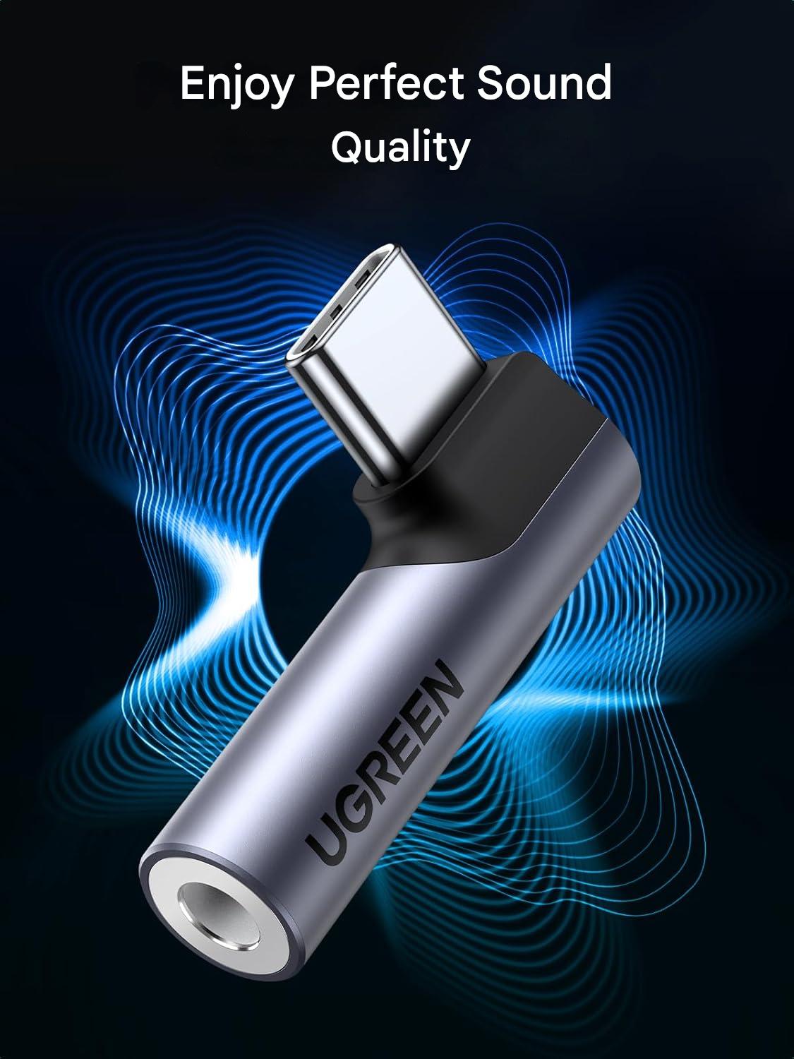 UGREEN Mini Adapter USB C Jack 3.5mm Angled Connector Earphone Type C Jack Audio (80384)