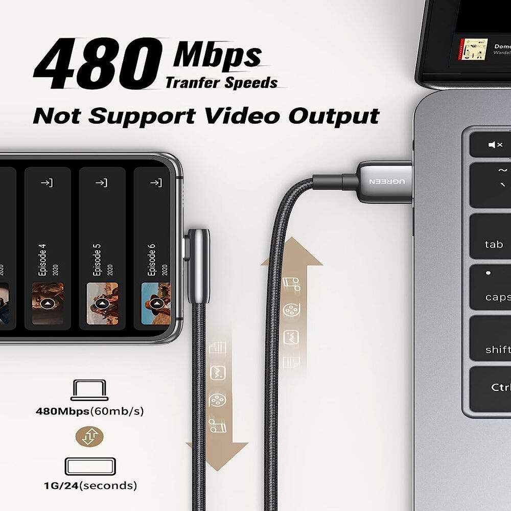 UGREEN USB A 2.0 to USB C Cable 1M Right Angle 90 Degree Braided Zinc Alloy Samsung Galaxy S10 S9 Note 9 Switch (70413) Ugreen