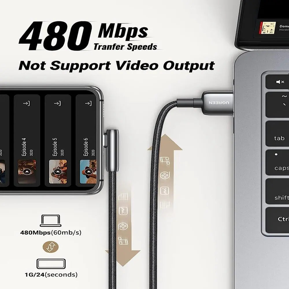 UGREEN USB A 2.0 to USB C Cable 1M Right Angle 90 Degree Braided Zinc Alloy Samsung Galaxy S10 S9 Note 9 Switch (70413) Ugreen