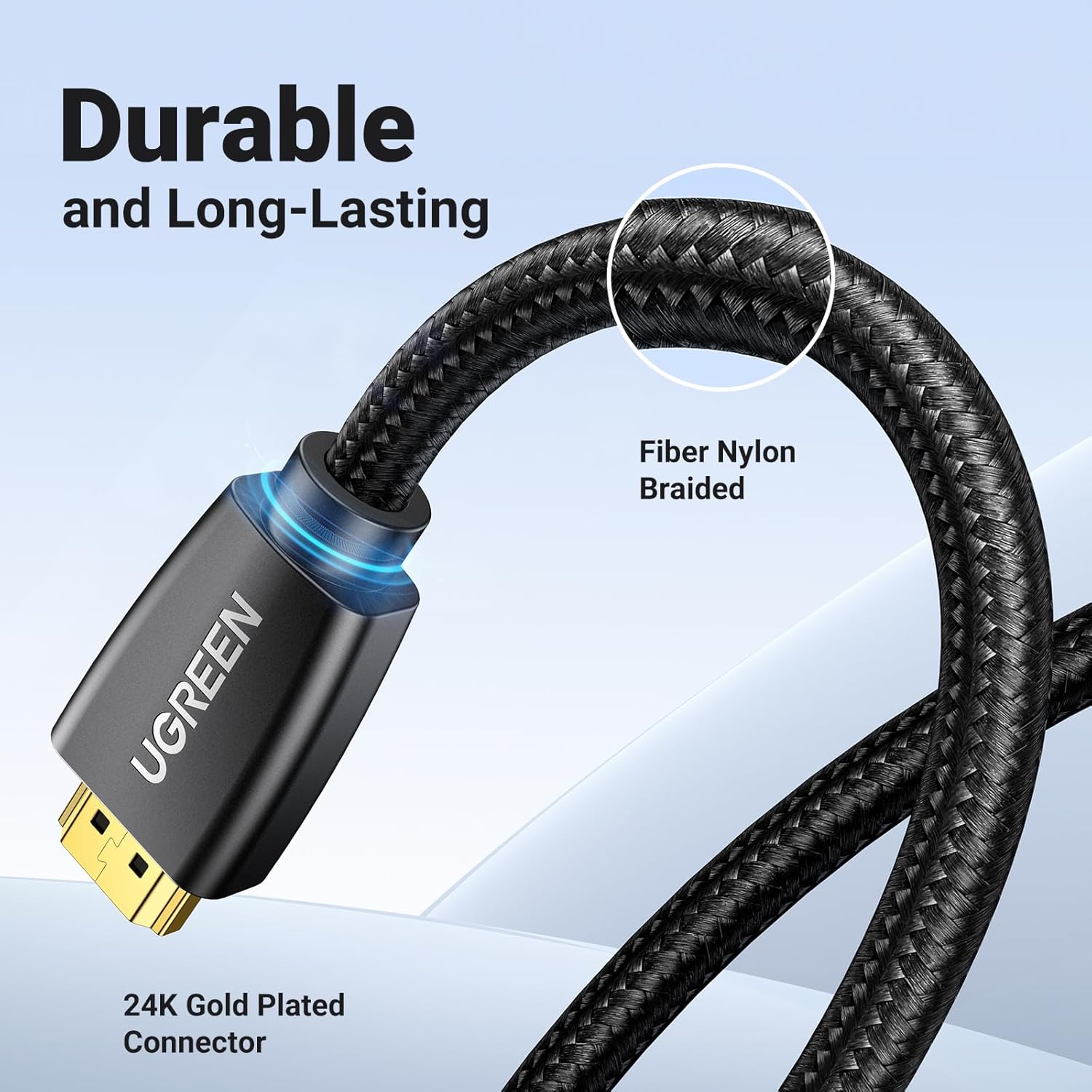 UGREEN 1M 4K@60Hz Braided HDMI 2.0 Cable Male to Male Round 18Gbps Ethernet UHD TV Monitor Xbox PS5 PS4 Blu-ray Gold 40408 Ugreen