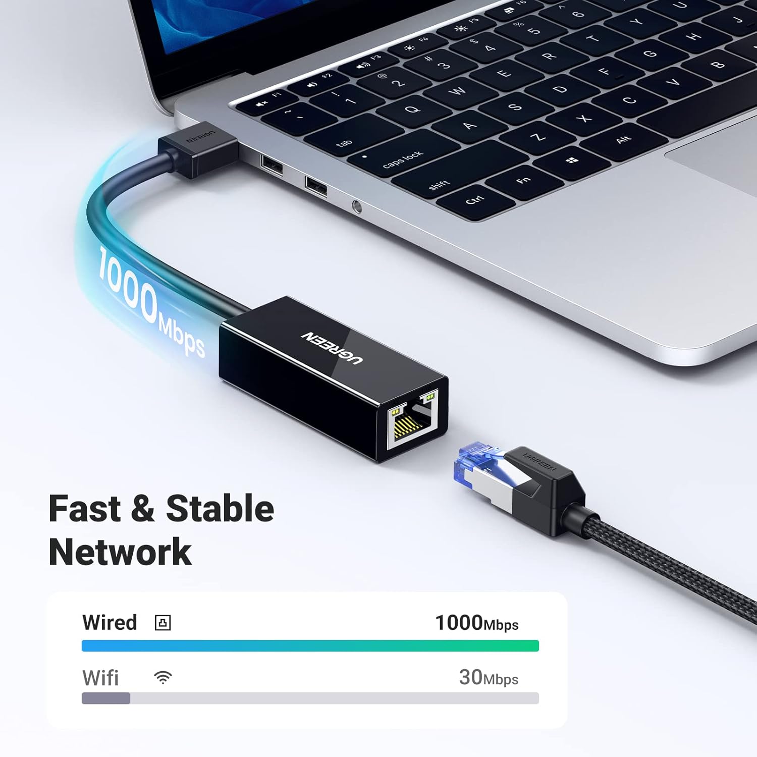 UGREEN USB 3.0 Ethernet Adapter Gigabit 1000Mbps 10/100/1000 Network Nintendo Switch MacBook Surface Pro Laptop PC Wired LAN 20256 Ugreen