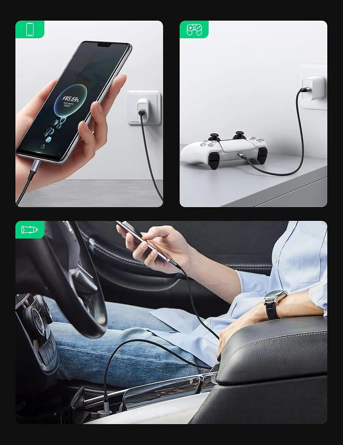 UGREEN USB-A 2.0 to USB Type C Cable 0.5M Male to Male Nickel Plating Aluminum Shell Braided Charging Data Cable (60125)