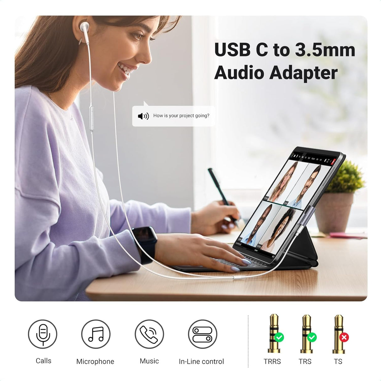 UGREEN USB C to 3.5mm Audio Adapter, Aux Headphone Jack DAC Stereo Mic HiFi Right Angle Dongle Compatible with iPhone 17 16 15 Pro Max/16 15 Plus, iPad Pro, Galaxy S25 Ultra Pixel 9, Gray (20194)