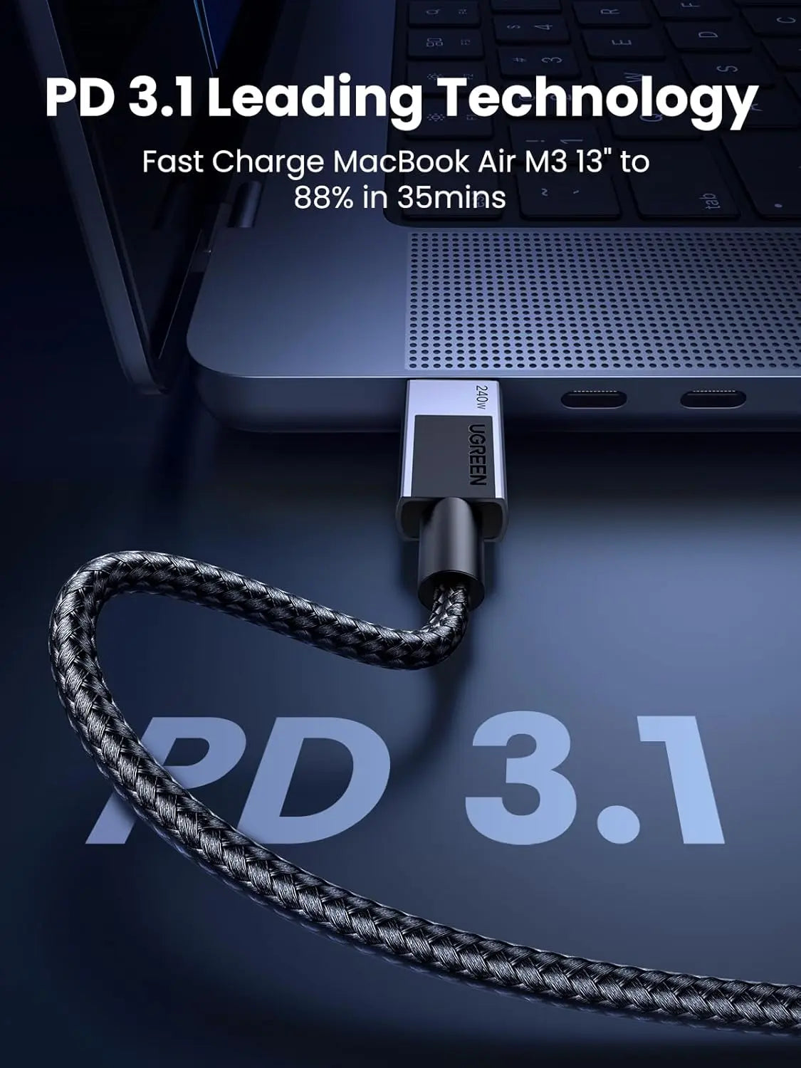 UGREEN USB C Cable 1M 240W Fast Charging Power Delivery 480Mbps iPhone 16 Pro MacBook iPad Dell XPS Galaxy S24 Switch (45067) Ugreen