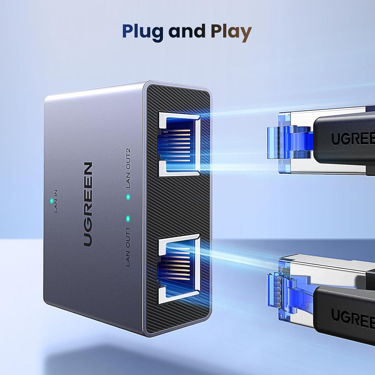 UGREEN 1 in 2 Out Ethernet Splitter 1000Mbps Aluminum Gigabit Network LAN Adapter USB C Charging Cat8 Cat7 Cat6 RJ45 (45311) Ugreen