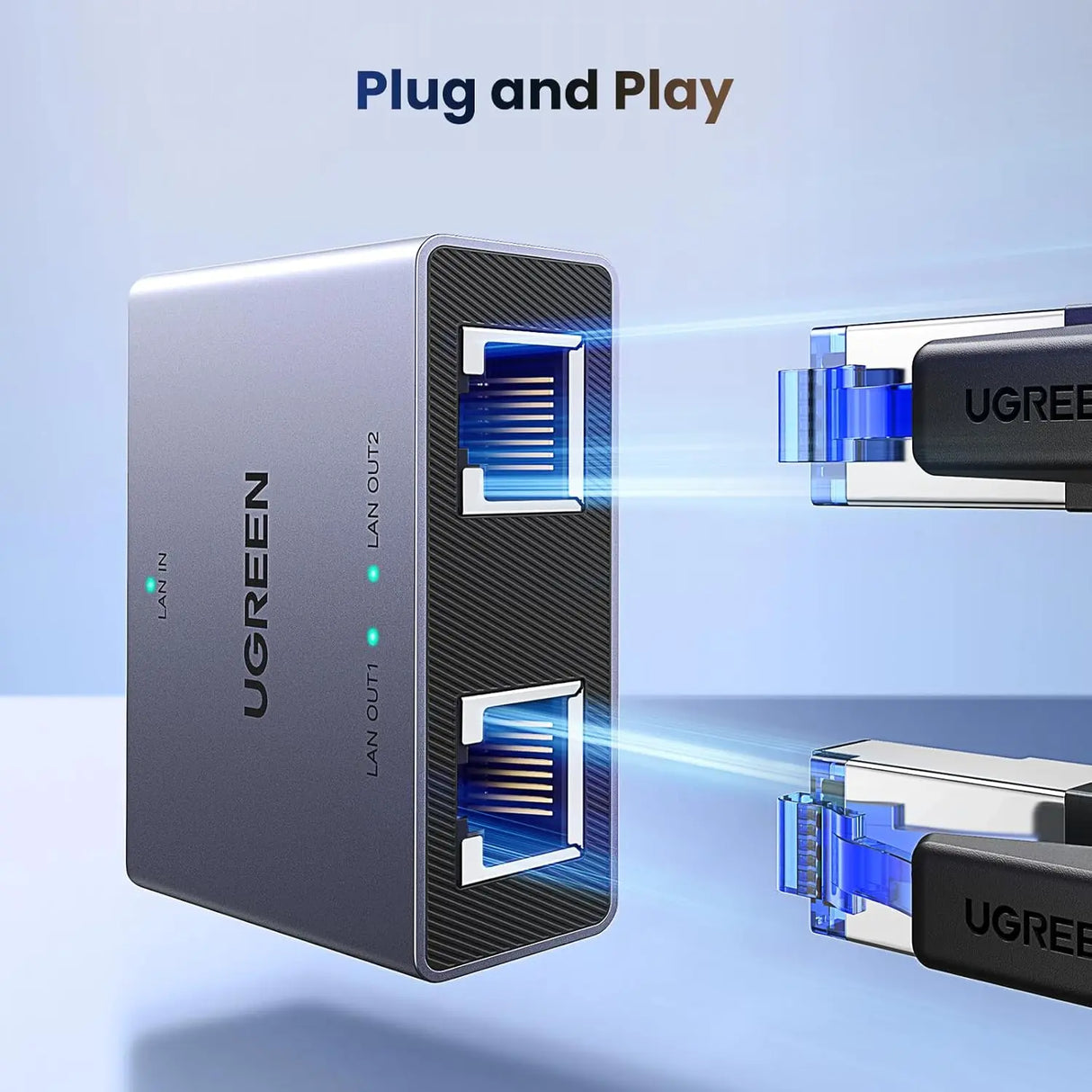 UGREEN 1 in 2 Out Ethernet Splitter 1000Mbps Aluminum Gigabit Network LAN Adapter USB C Charging Cat8 Cat7 Cat6 RJ45 (45311) Ugreen