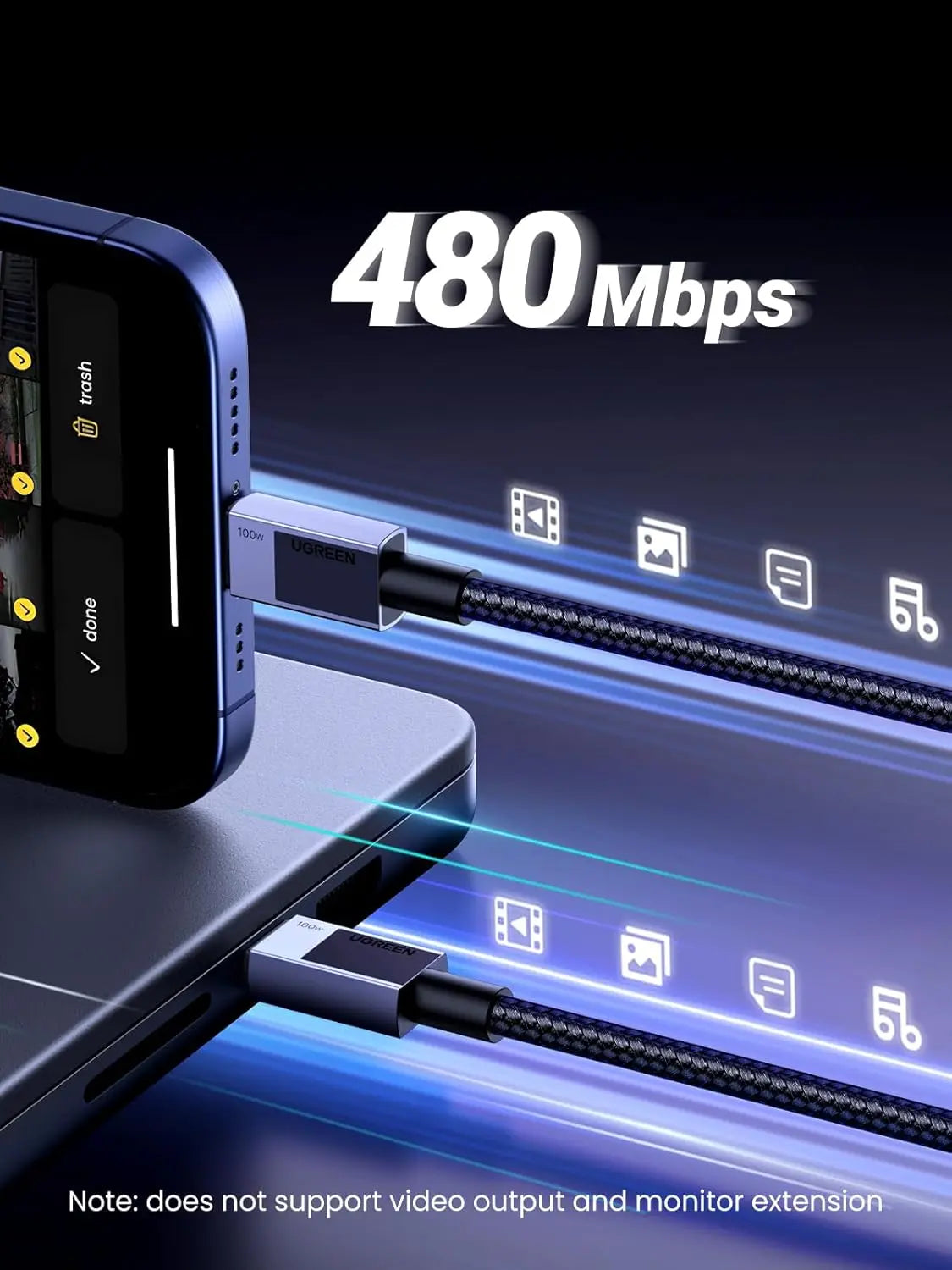 UGREEN USB C to USB C Fast Charging Cable 0.5M 1.6ft 100W iPhone 16 Pro Max 15 MacBook Pro Air Galaxy S24 iPad (35985) Ugreen