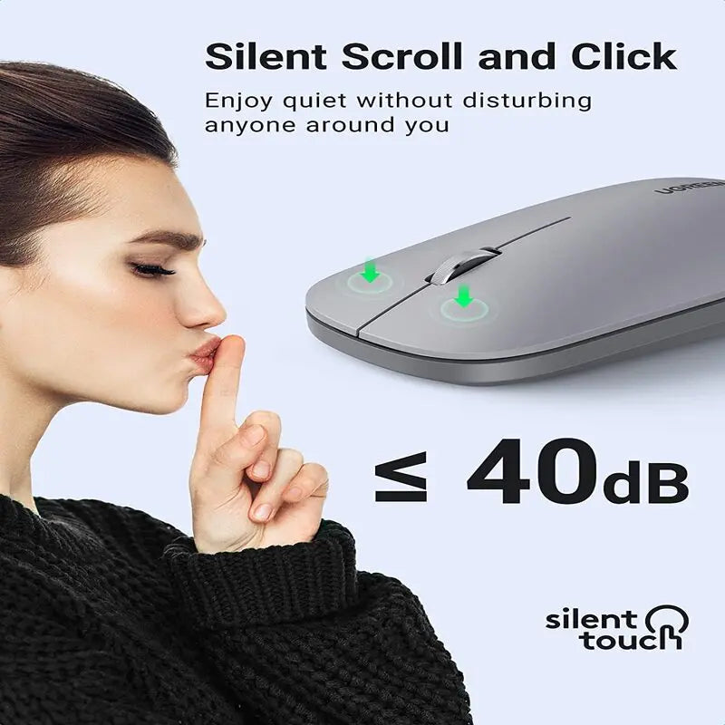 UGREEN 2.4G Silent Wireless Optical Mouse USB Receiver 4000 DPI PC Laptop Computer Chromebook MacBook Grey Ergonomic (90373) Ugreen