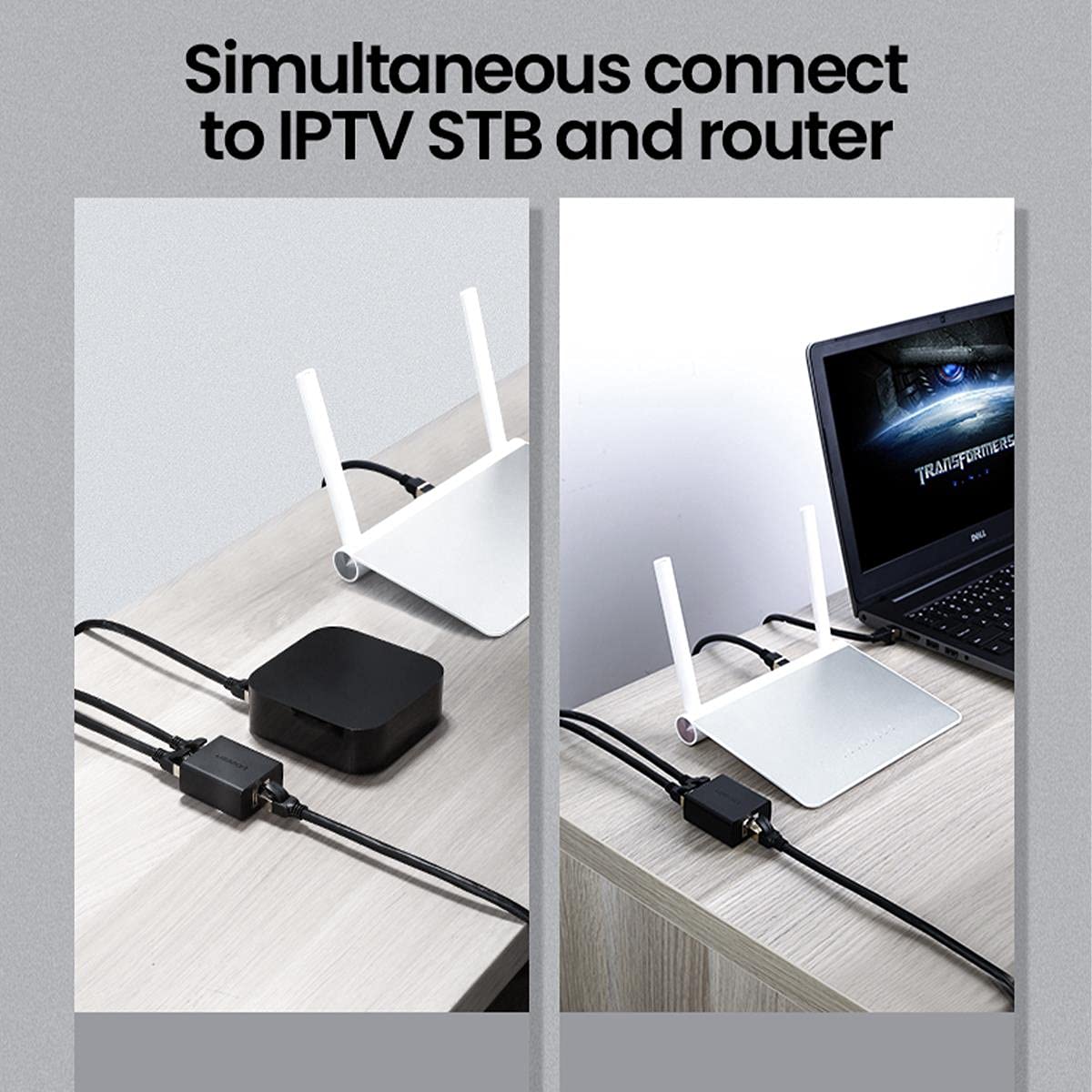 UGREEN RJ45 Splitter 1 to 2 Ethernet Adapter ABS Case Pack of 2 LAN Network Cable Extender Cat5 Cat6 PC Laptop Router Switch 50923 Ugreen