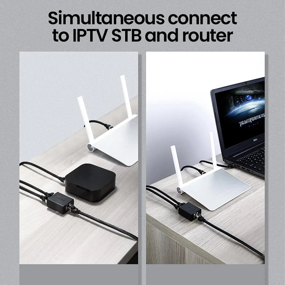 UGREEN RJ45 Splitter 1 to 2 Ethernet Adapter ABS Case Pack of 2 LAN Network Cable Extender Cat5 Cat6 PC Laptop Router Switch 50923 Ugreen