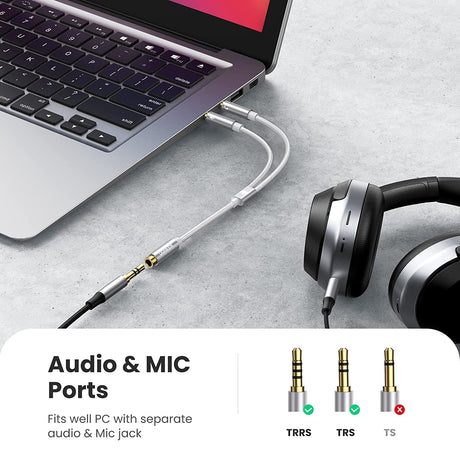 UGREEN 20CM Metal TRRS Female to Dual Male Audio PC Adapter Y Splitter 3.5mm Headphone Microphone Jack Converter Headset 10790 Ugreen