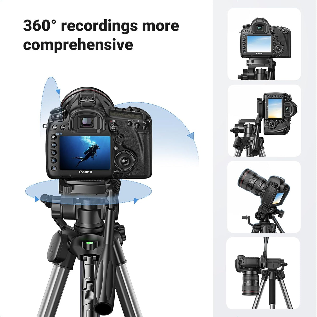 UGREEN Camera Tripod Adjustable 53.5-175cm Aluminum Travel Tripod 3-Way Pan Head Phone Holder DSLR iPhone Android 15187 - Ugreen India