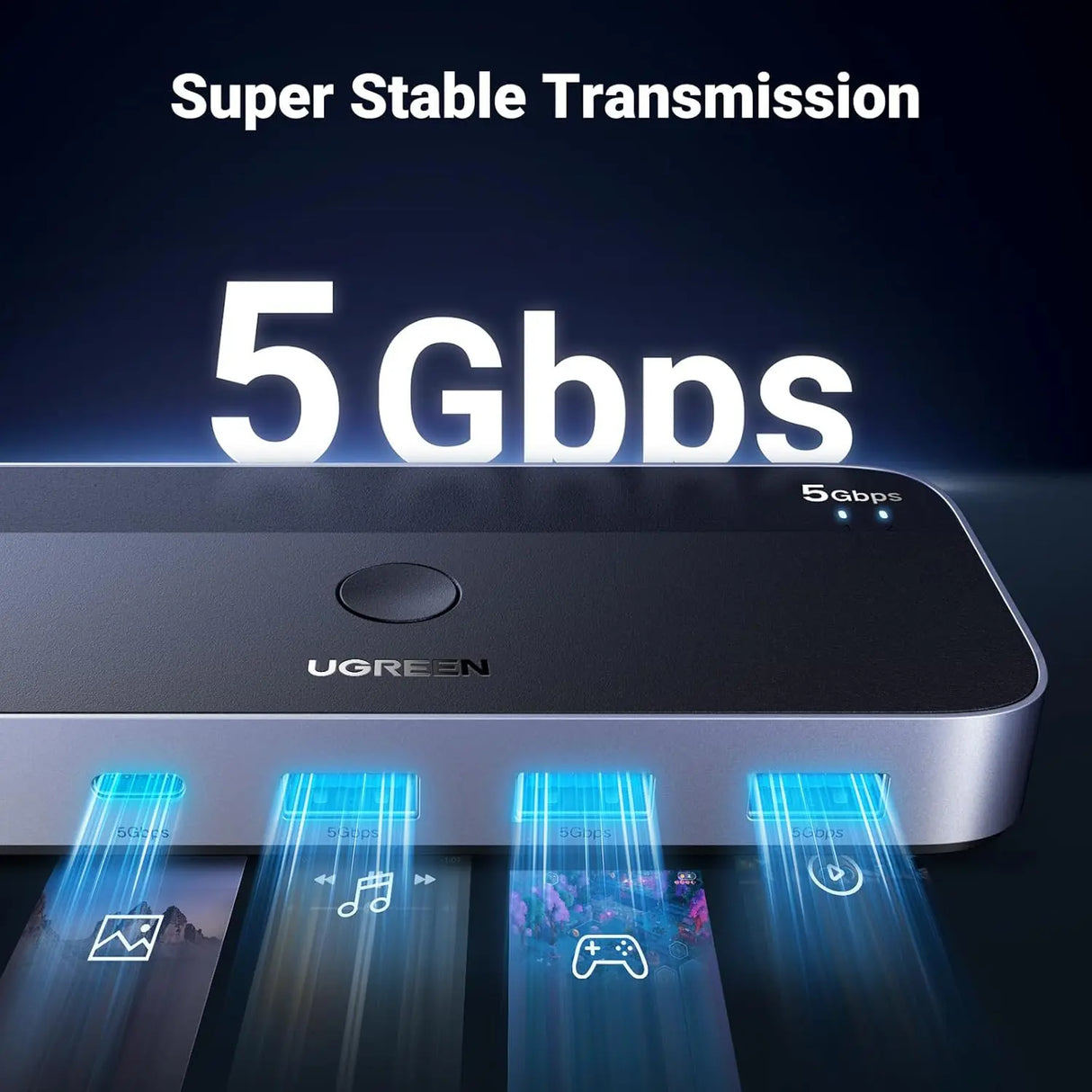 UGREEN USB 3.0 Switch 2 Computer Sharing USB C A Device 4 Port Switcher Keyboard Mouse Printer 2 USB3.0 Cable Remote (15705) Ugreen