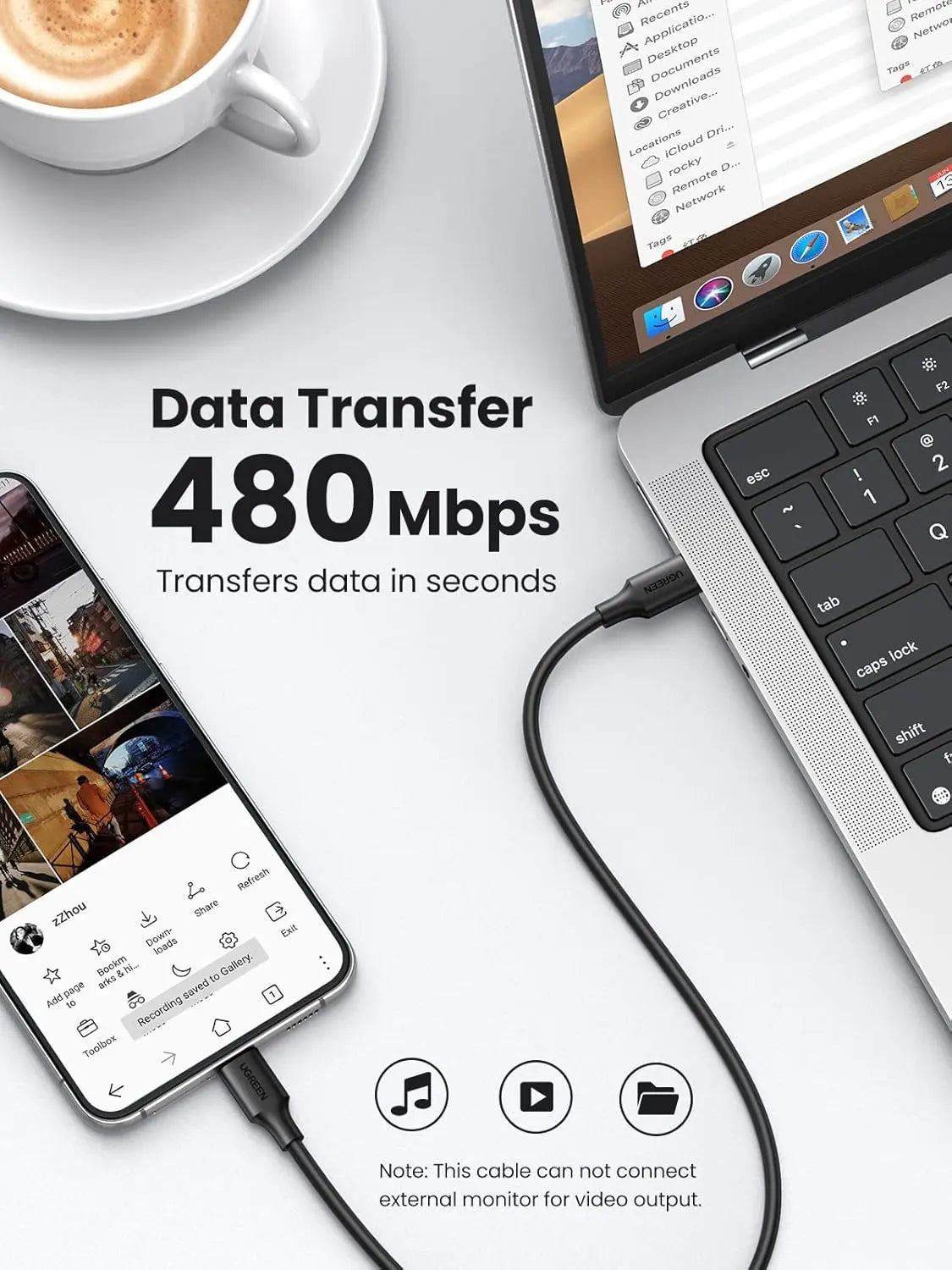 UGREEN USB C 2.0 Cable 2M 60W Male to Male Power Delivery 2.0 QC 2.0/3.0 Fast Charging Type-C Data Transfer Cable (10306) Ugreen