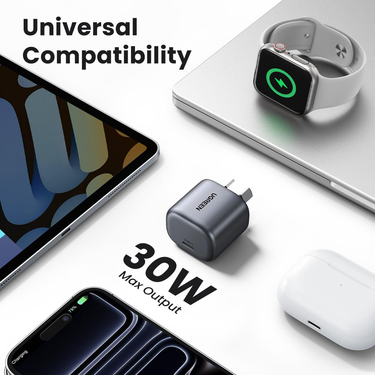 UGREEN Nexode Mini 25257 30W USB-C GaN charger universal compatibility