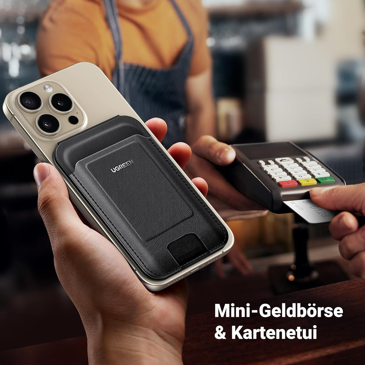 UGREEN Magnetic Phone Card Holder Leather Wallet Stand iPhone 15 14 13 12 Series Minimalist Not Mini Compatible Black (45165) Ugreen