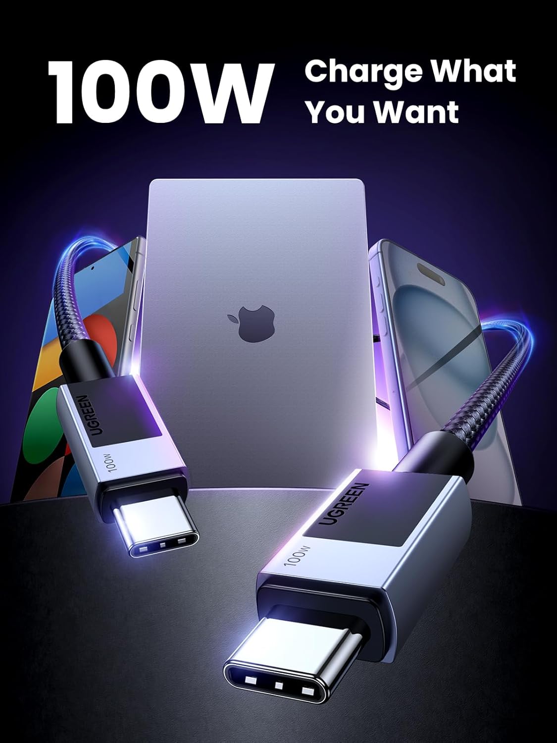 UGREEN USB C to USB C Charger Cable 2M 100W Fast Charge Phone Laptop MacBook Pro Air iPad iPhone 16 Pro Galaxy S24 (45064) Ugreen