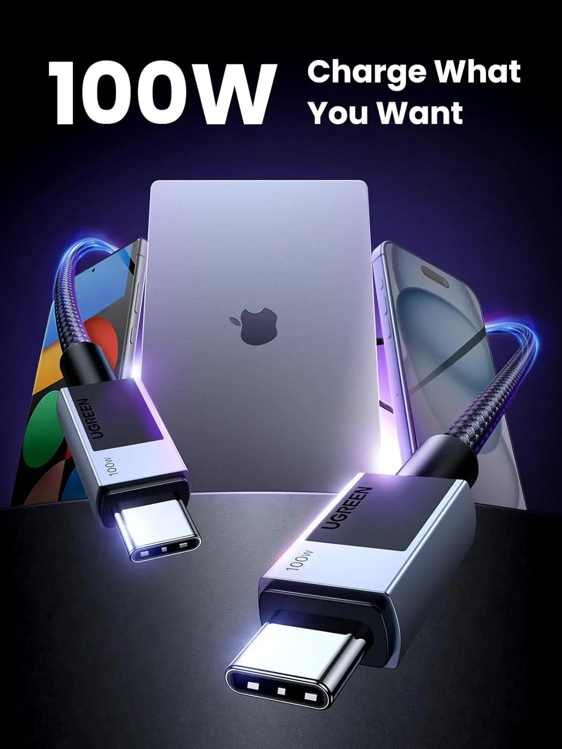 UGREEN USB C to USB C Charger Cable 2M 100W Fast Charge Phone Laptop MacBook Pro Air iPad iPhone 16 Pro Galaxy S24 (45064) Ugreen