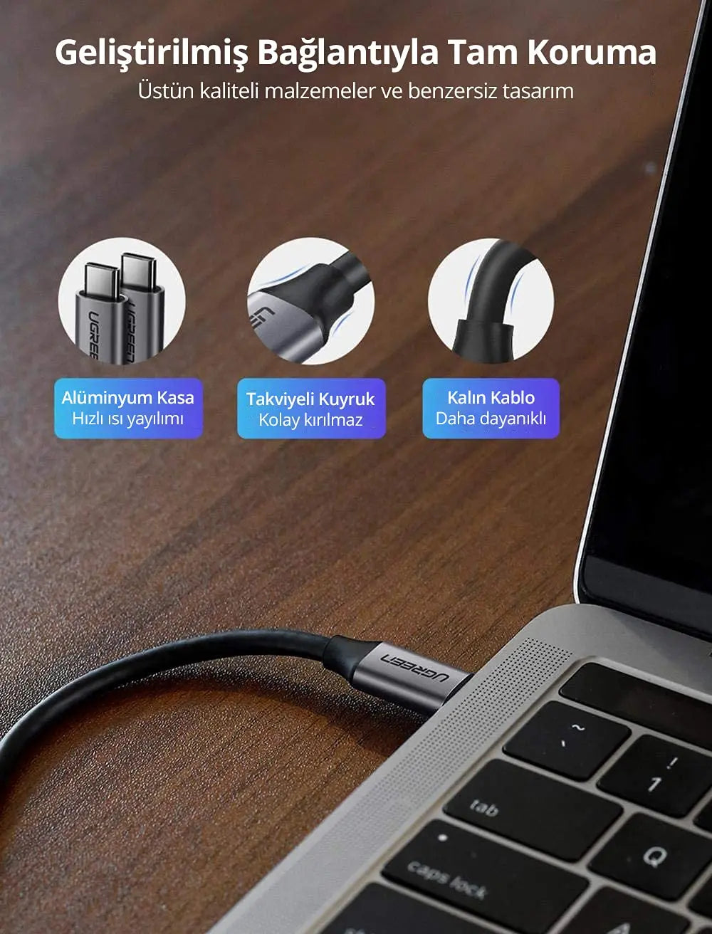 UGREEN USB C Cable 1.5M 60W PD Fast Charging Type-C to Type-C Charger MacBook Air Pro iPad Samsung Galaxy Pixel (50751) Ugreen