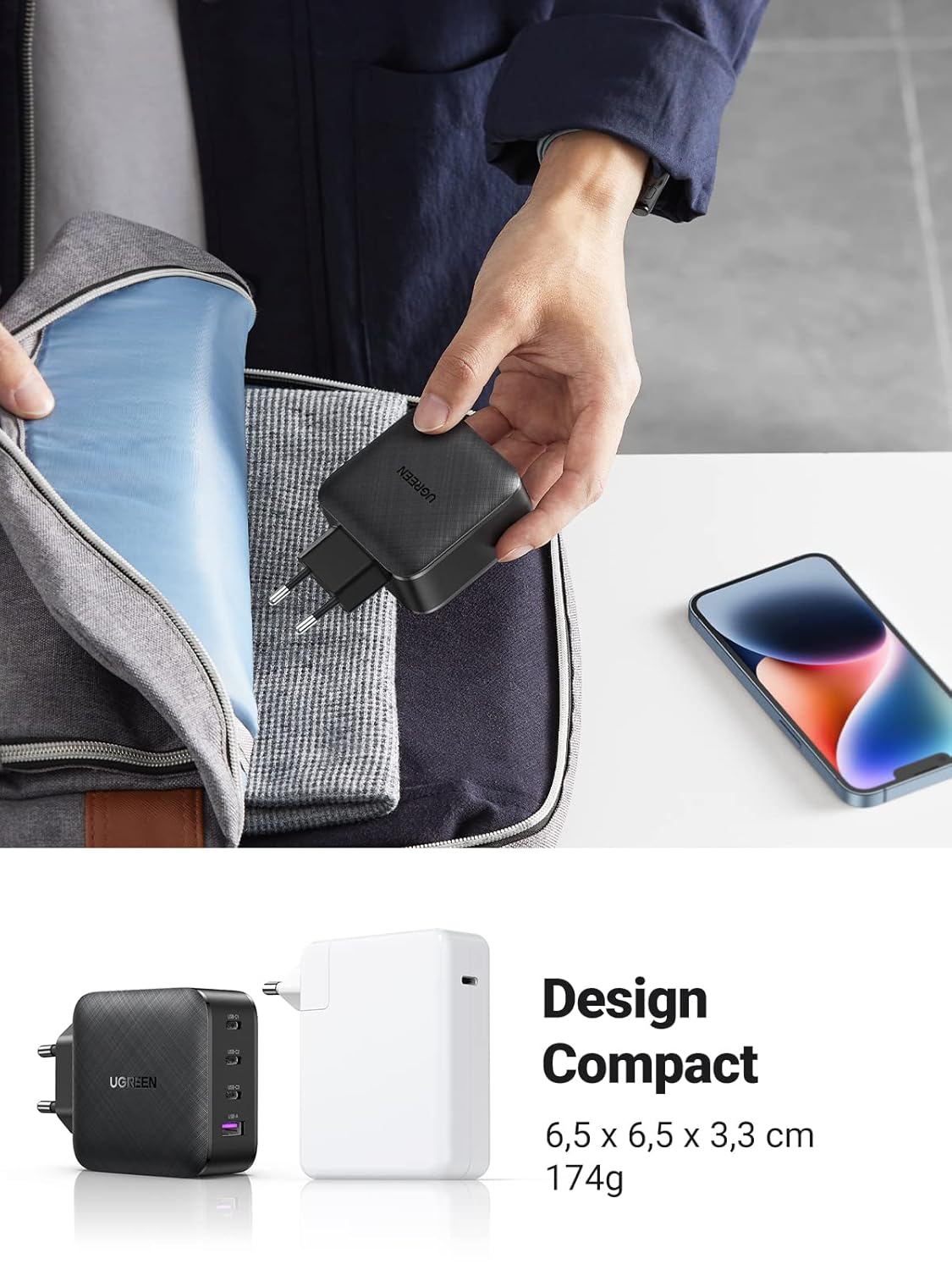 UGREEN 65W 4-Port 3C1A GaN Charger MacBook Pro Air iPad iPhone 12 Pro 11 Galaxy S20 S10 Pixel Nintendo Switch PC (70774) Ugreen