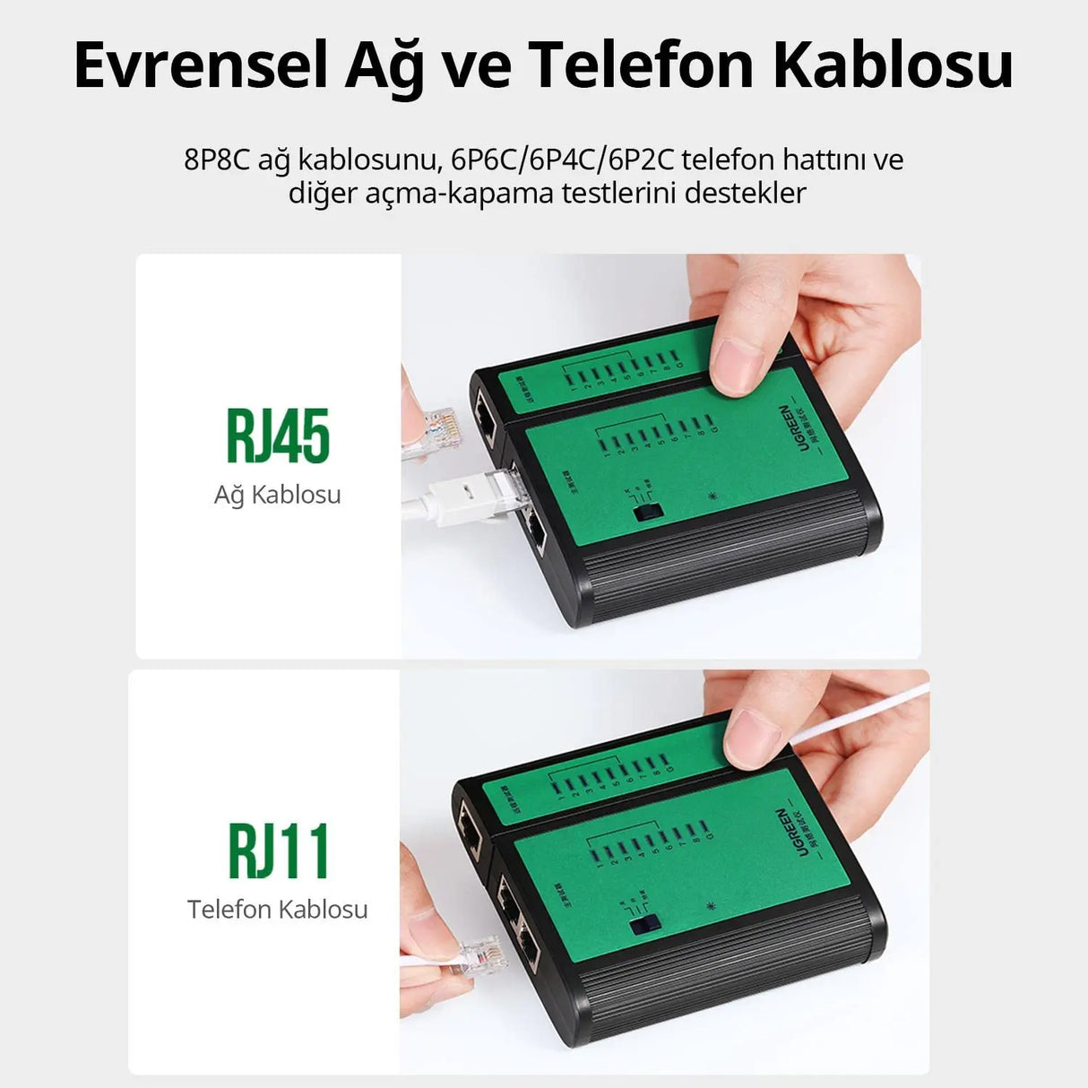 UGREEN Network Cable Tester LAN RJ45 RJ11 BNC Coaxial Ethernet Phone Cable Tester Remote Unit LED Indicators 10950