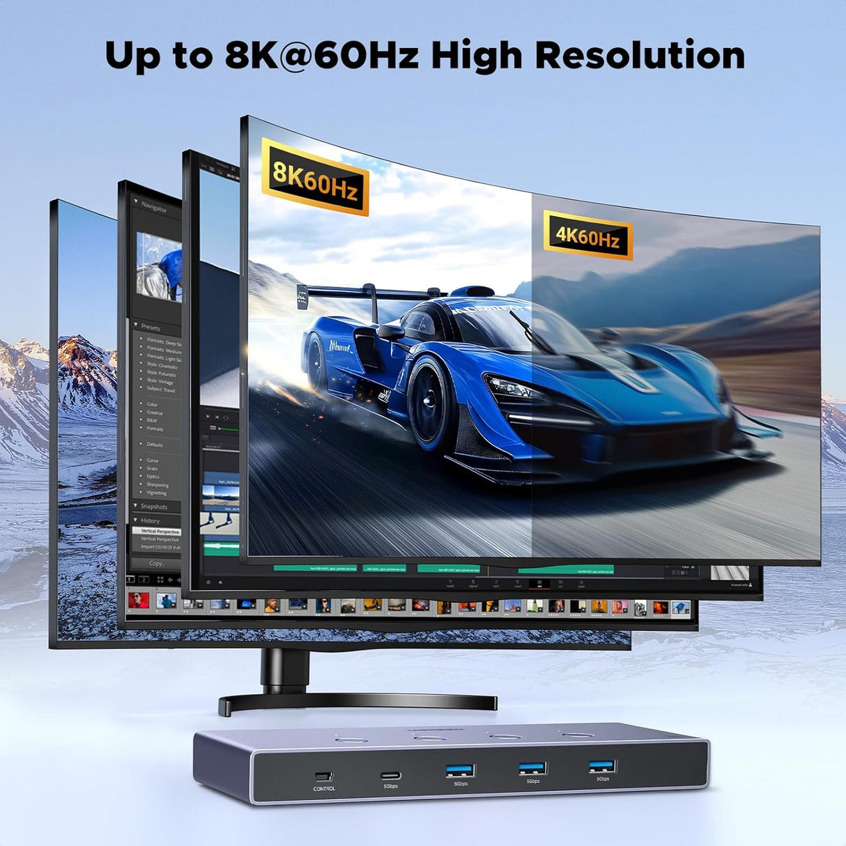 UGREEN 8K@60Hz HDMI KVM Switch for 4 Computers, HDMI 2.1, 4× USB 3.0 Ports (3× USB-A + 1× USB-C), Aluminum KVM, Desktop Controller, Includes 4 HDMI Cables + 4 USB Cables (55397)