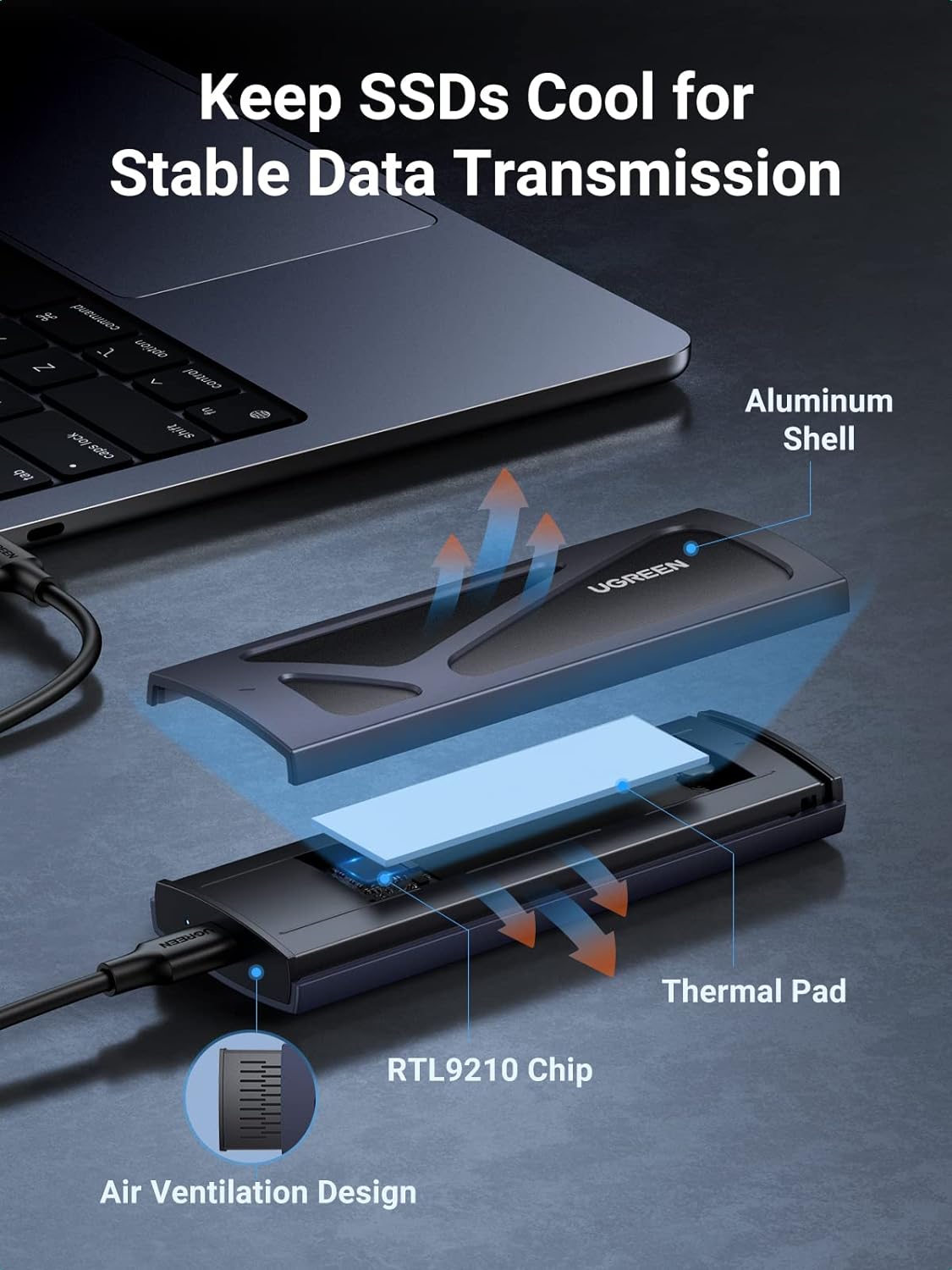 UGREEN NVMe M.2 SSD Enclosure USB 3.2 Gen 2 10Gbps High Speed Aluminum Portable M.2 to USB-C 2230 2242 2260 2280 15512 Ugreen