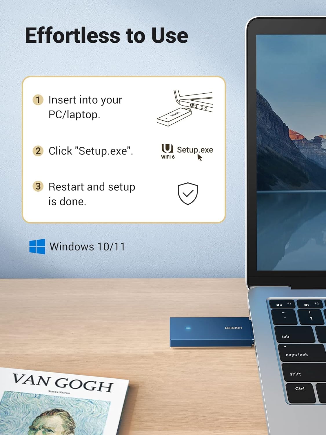 UGREEN AX1800 WiFi 6 USB 3.0 Adapter Dual Band 5G 2.4G Network Dongle 802.11AX PC Laptop Windows 10 11 90340 Ugreen