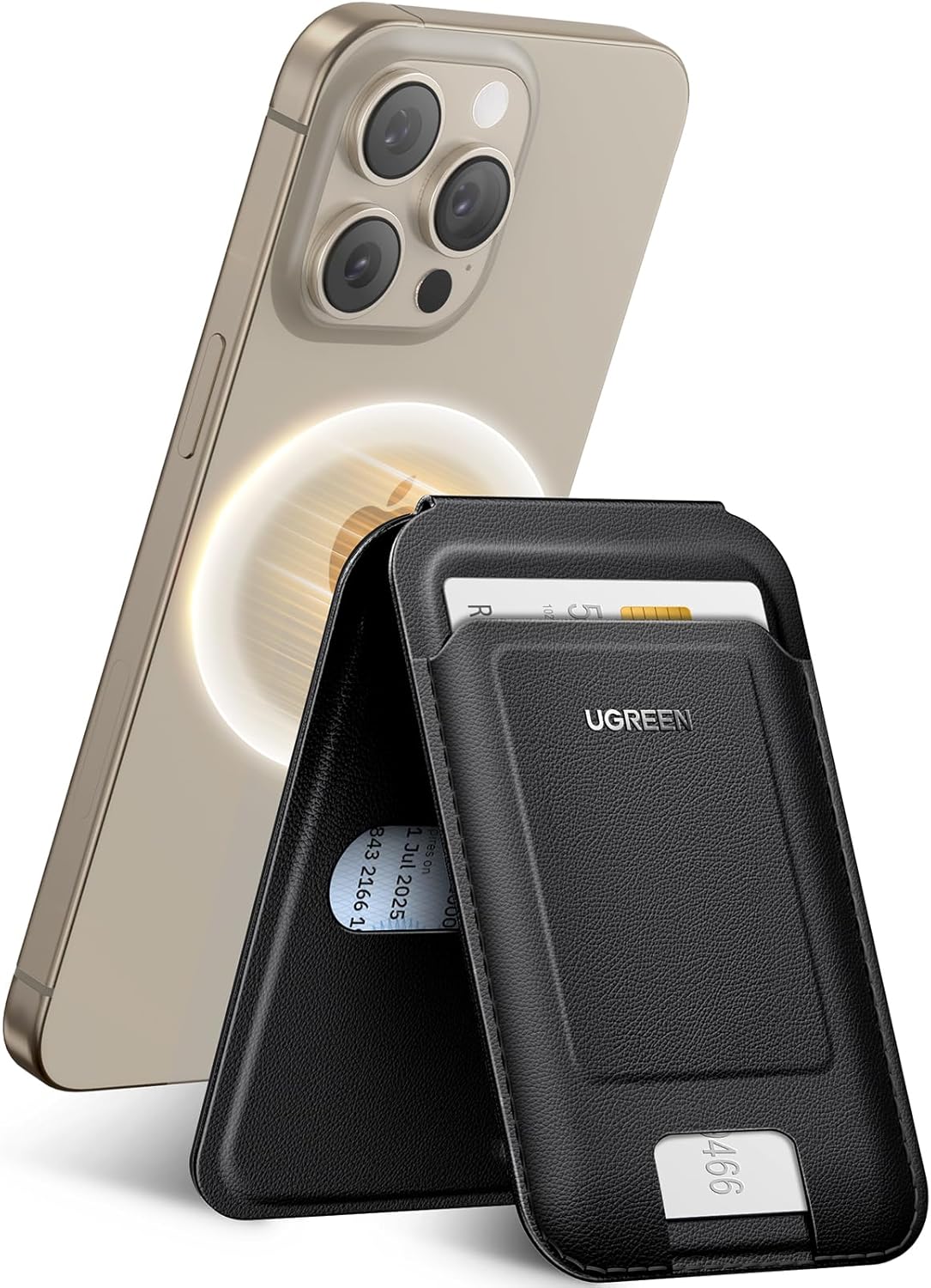 UGREEN Magnetic Phone Card Holder Leather Wallet Stand iPhone 15 14 13 12 Series Minimalist Not Mini Compatible Black (45165) Ugreen