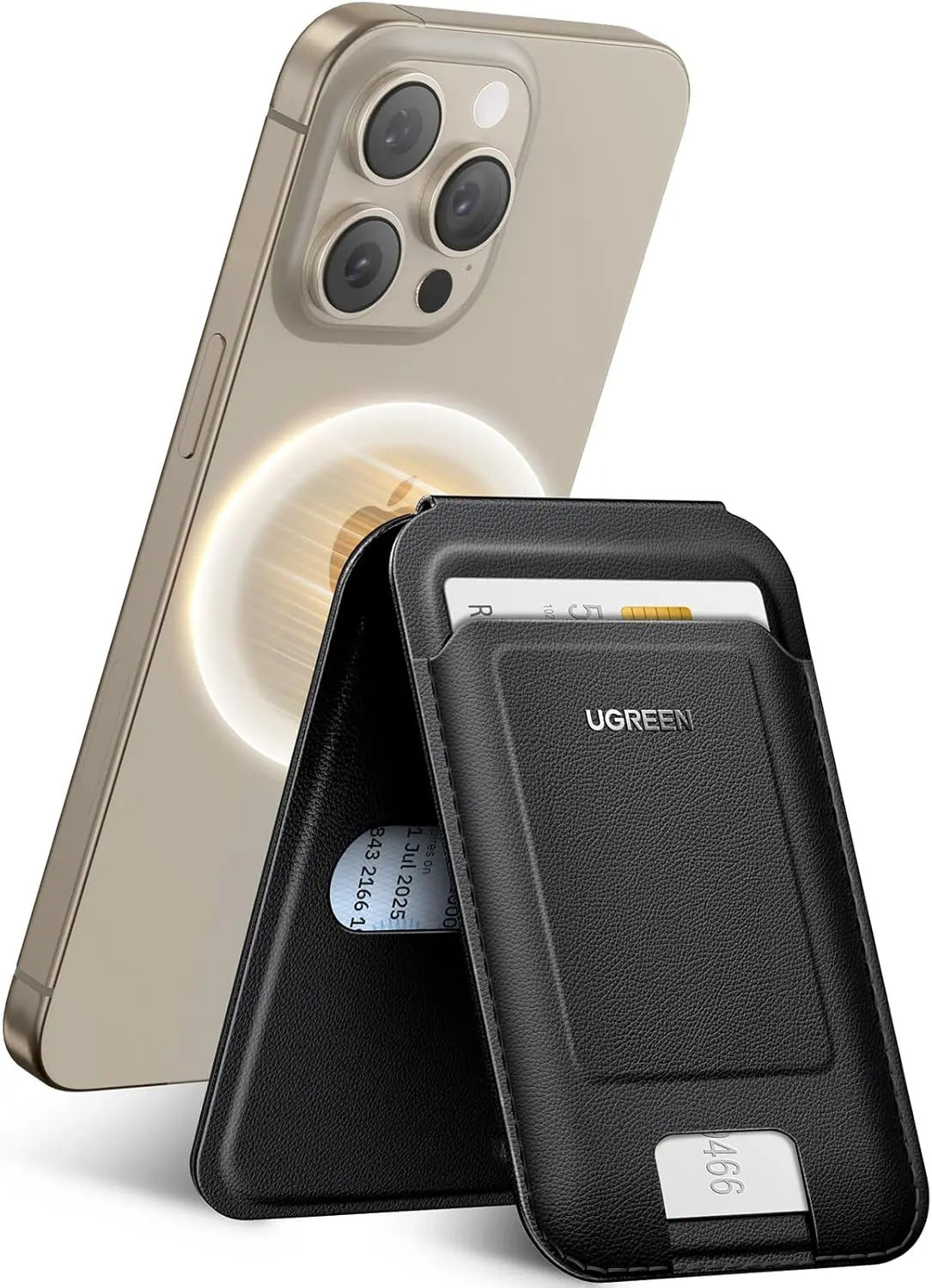 UGREEN Magnetic Phone Card Holder Leather Wallet Stand iPhone 15 14 13 12 Series Minimalist Not Mini Compatible Black (45165) Ugreen