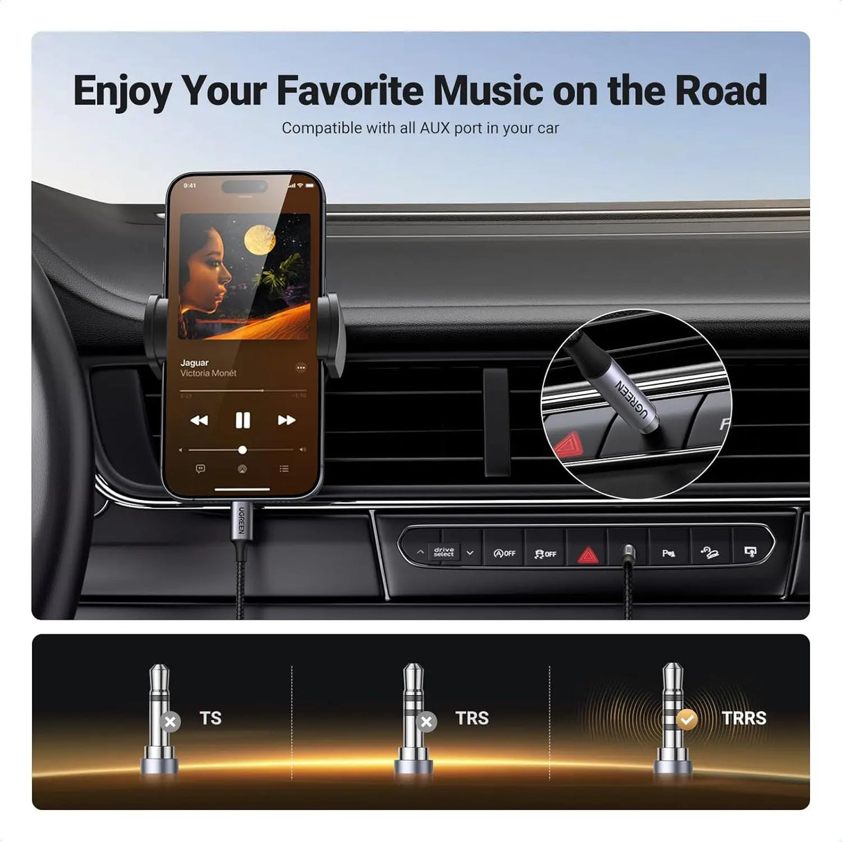 UGREEN USB C to 3.5mm Audio Cable 1M Type-C AUX Headphone Car Stereo Adapter Mic HiFi iPhone 16 15 Galaxy S25 iPad (35056)