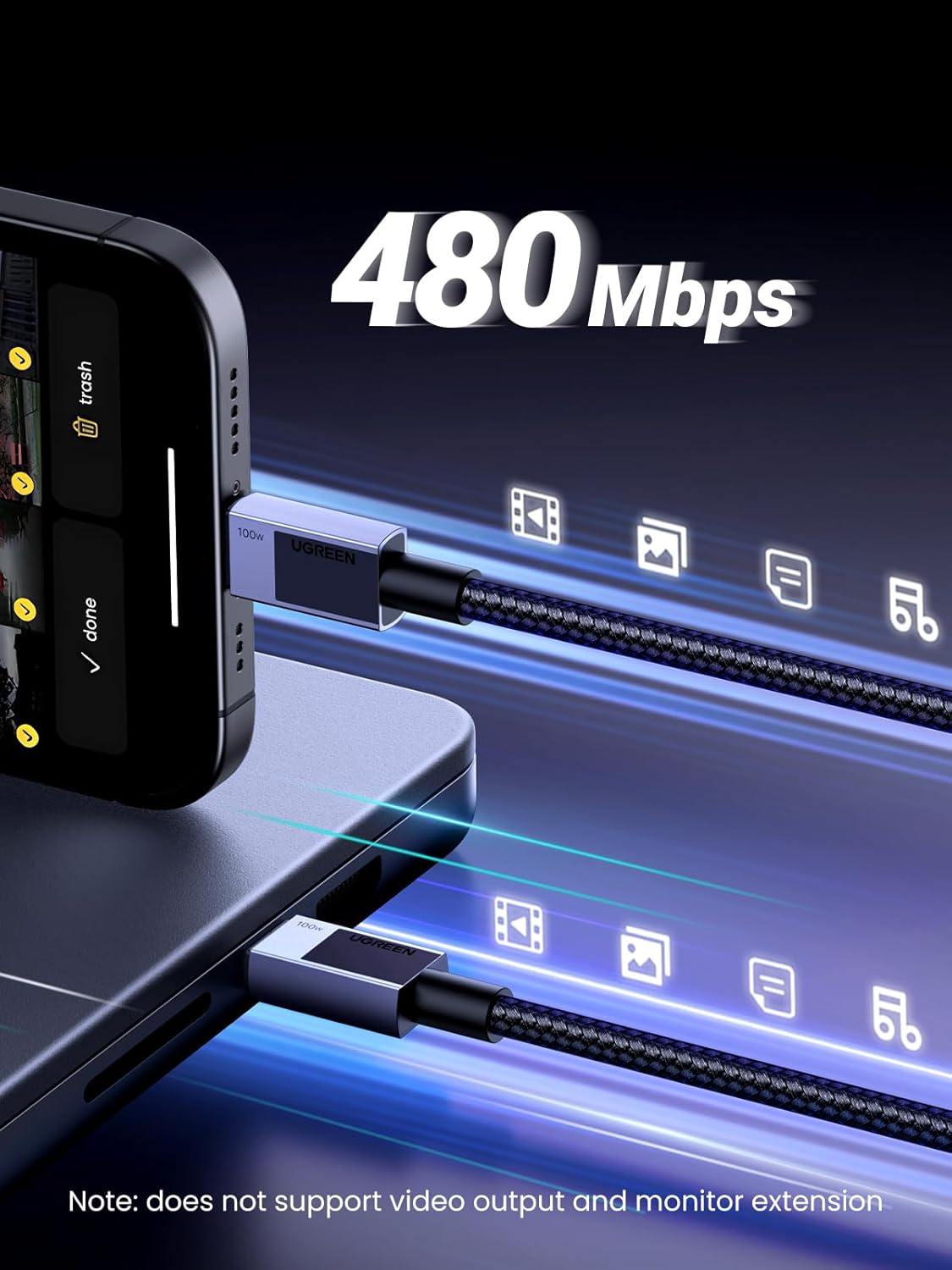 UGREEN USB C Cable 3M 100W PD Fast Charging 480Mbps Data Transfer iPhone 16 Pro MacBook iPad Galaxy S24 Dell XPS (45065) Ugreen