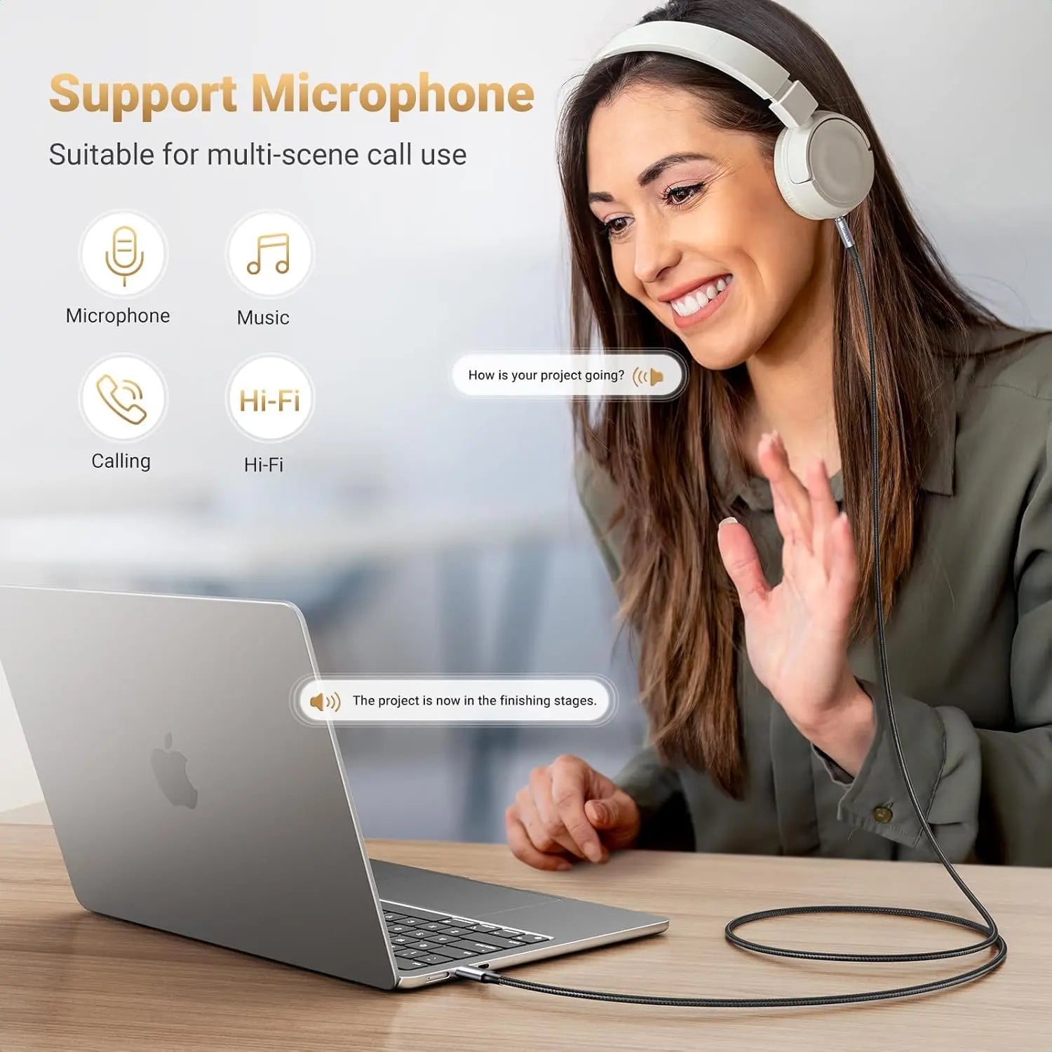 UGREEN USB C to 3.5mm Audio Cable 1M Type-C AUX Headphone Car Stereo Adapter Mic HiFi iPhone 16 15 Galaxy S25 iPad (35056)