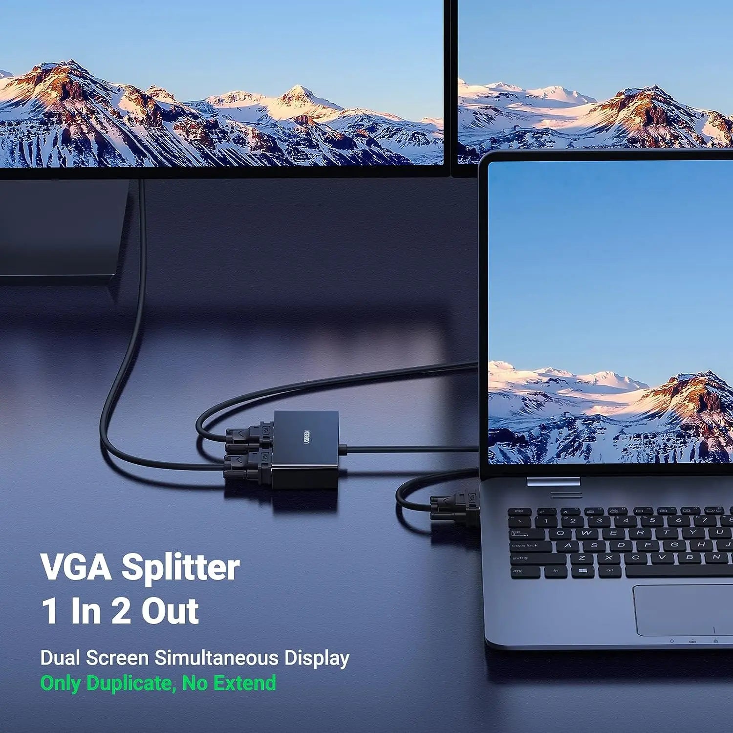 UGREEN VGA Splitter 1 In 2 Out Full HD 1080p Video Duplicator 1 VGA Input 2 VGA Outputs Monitor Projector HDTV PC Laptop 20918