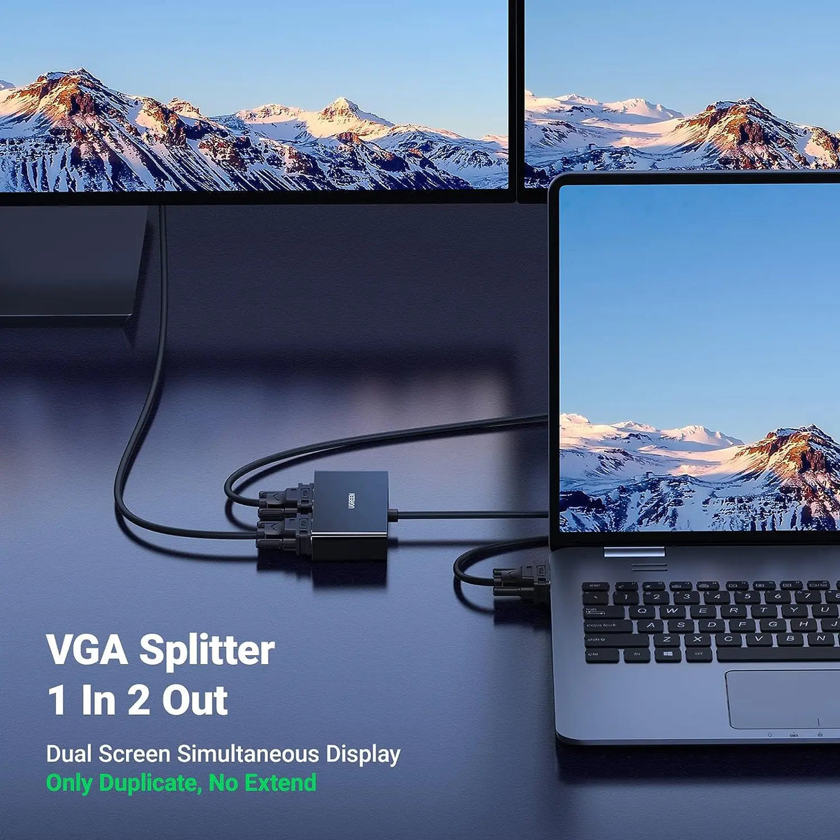 UGREEN VGA Splitter 1 In 2 Out Full HD 1080p Video Duplicator 1 VGA Input 2 VGA Outputs Monitor Projector HDTV PC Laptop 20918 Ugreen